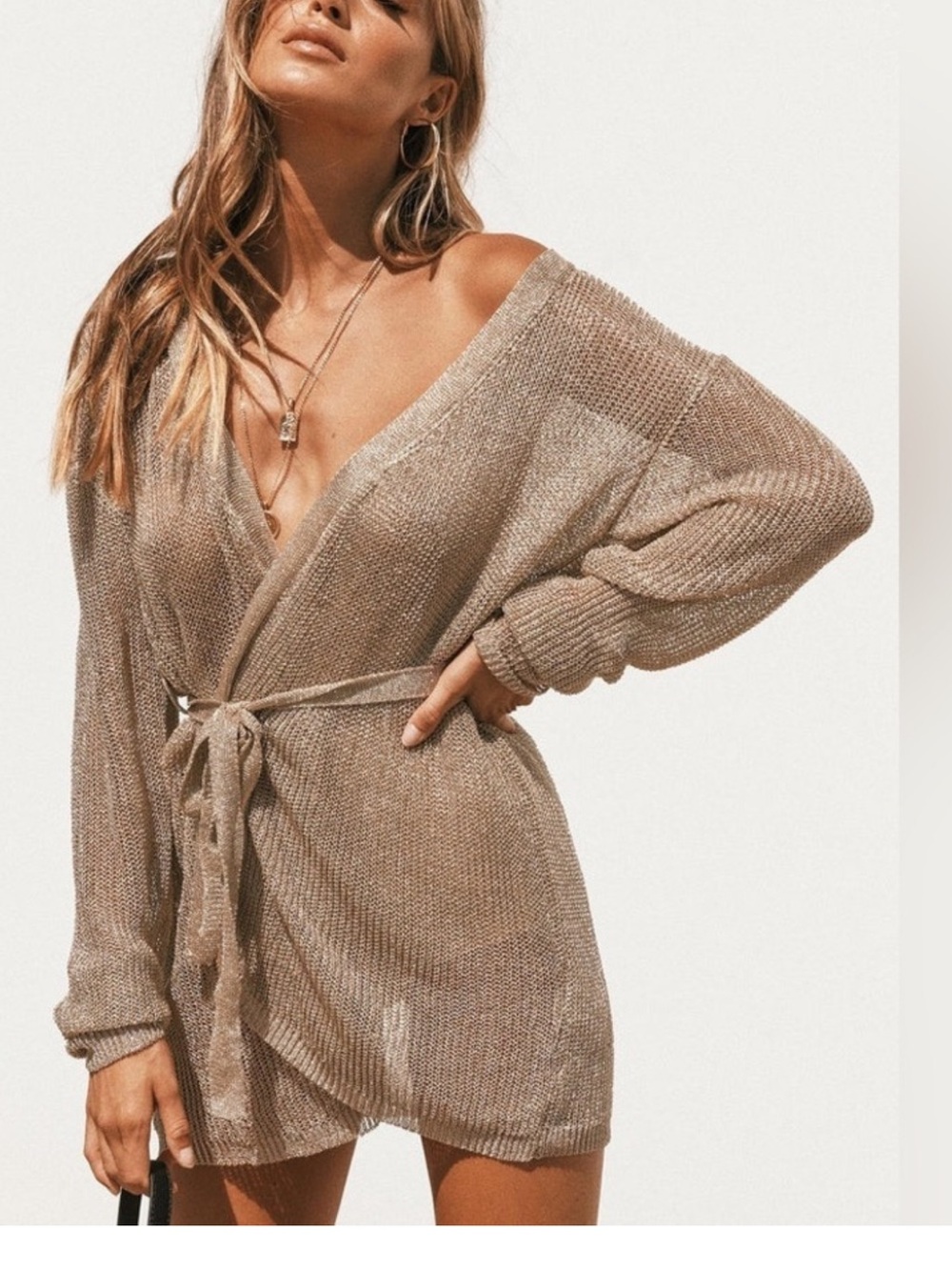 Lioness Princess Polly Metallic Chain Mail Gold Open Knit Dress Cover Up